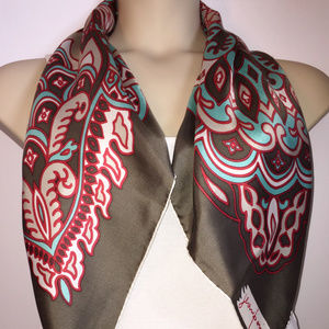 Vintage JEROME PARIS Brown Multi-Color Silk Scarf